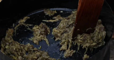 Close up view of chopped eggplant in deep pot. Process of making ajvar. Balkan r Video stock 207717269