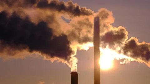 Close-up view of CHP plant pipes with smoke Video stock 152818921