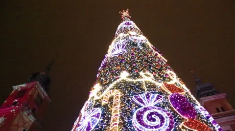 Close up view at Christmas tree, Castle Square in Warsaw Stock Footage 56424131