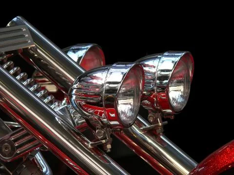 Close-up view on chrome headlights of luxury bike Stock Photos