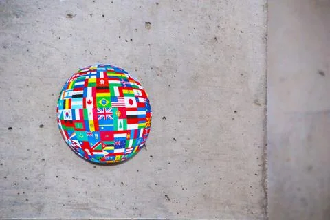 Close view of a circumference with flags of different countries. Ideal to rep Stock Photos