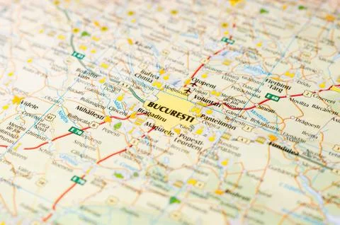 Close-up view of the city map of Bucharest . Stock Photos