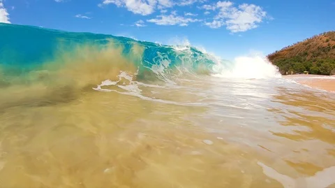 Close Up View Of Clear Wave Breaking On Sandy Beach Stock Footage 120668654