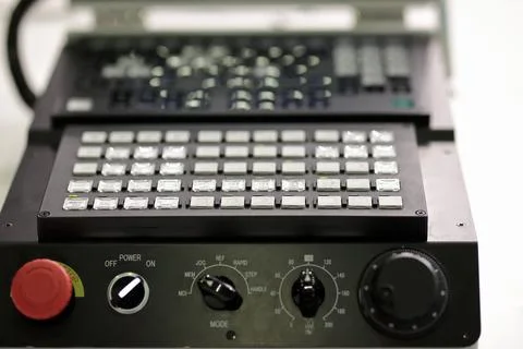 Close up view of CNC lathe machine control panel Stock Photos