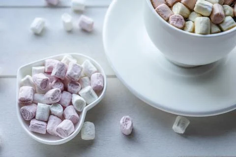 Close up view of coffee with marshmallow Stock Photos