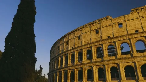 Close-up view of Coliseum at the sunset, behind the tree, 4K Footage Stock Footage 153955870