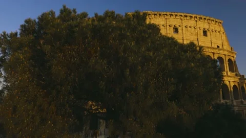 Close-up view of Coliseum at the sunset, behind the tree, 4K Footage Stock Footage 153955920