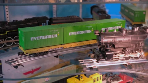 Close up view of A collection of model of wagons and train. Naperville IL. USA 2 Stock Footage 278141097