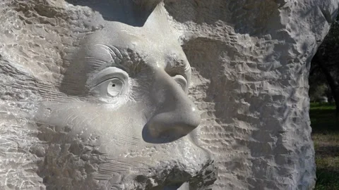 Close up view of a collection of stone sculptures Forma viva Stock Footage 223403659