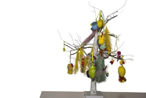 Close up view of colorful Easter tree home decoration isolation. Stock Photos