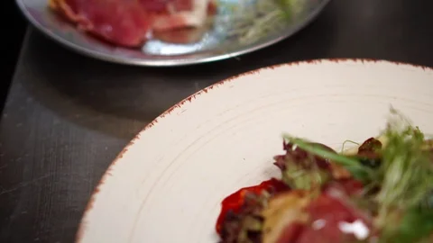 Close up view on colorful fresh vegetable heathy food meal Caesar salad on white Stock Footage 106978075