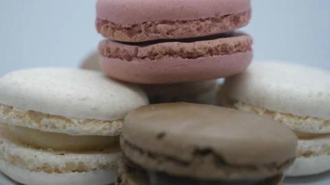 A close up view of colourful French macarons. Stock Footage 201211206