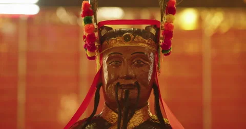 Close up View of Colourful Statue at Man Mo Temple in Hong Kong Stock Footage 282548708