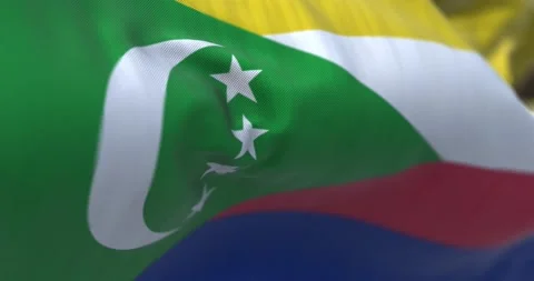 Close-up view of the Comoros national flag waving in the wind Stock-Footage 218990801
