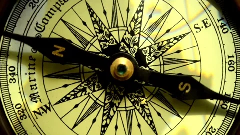 Close up view of the Compass. Compass, Antique, Direction. Macro shot. Stock Footage 257870672