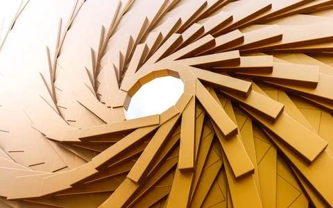 Close-Up View of a Complex Geometric Paper Art Installation in Warm Tones 3d Stock Illustration