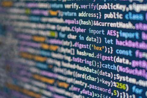 Close-up view of computer code C, Java syntax, highlighted in typical codin.. Stock Photos