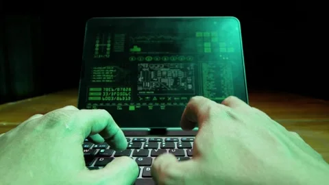 Close up view of computer hacker's hands typing code on a keyboard Stock Footage 280177444