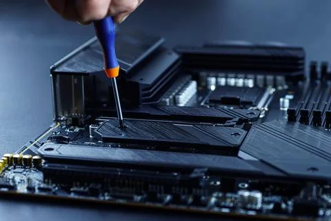 Close-up view of computer hardware installation Stock Photos