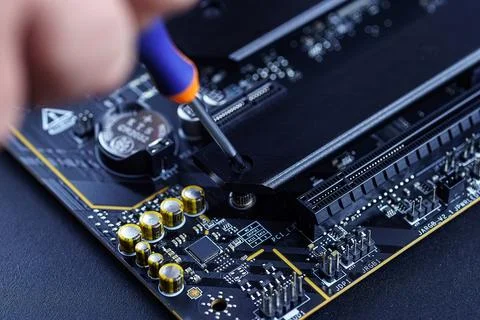 Close-up view of computer hardware installation Stock Photos