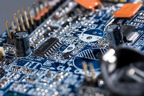 Close up view of computer motherboard elements 스톡 사진