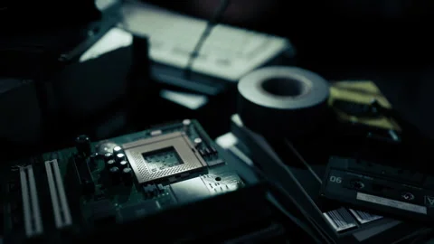 Close up view of a computer motherboard with various electronic components Stock Footage 315941910