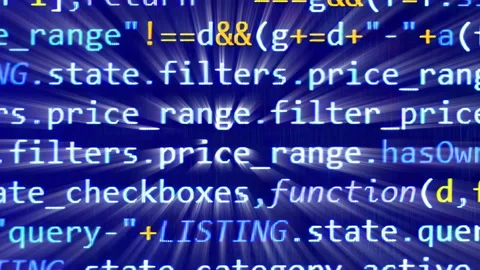 A close-up view of computer programming code playing on screen at high speed. Stock Footage 187079773