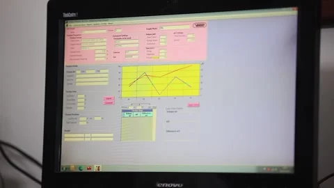 Close up view of Computer screen showing lubricant oil kinematic viscosity test Stock Footage 301840304