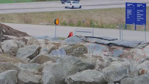 Close up view of construction imploding works on rocky terrain. Stock Footage 153858492
