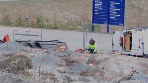 Close up view of construction imploding works on rocky terrain. Stock Footage 154160192