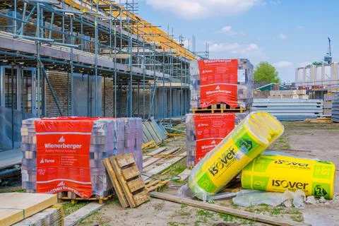 Close up view on a construction site with building materials, construction si Stock Photos