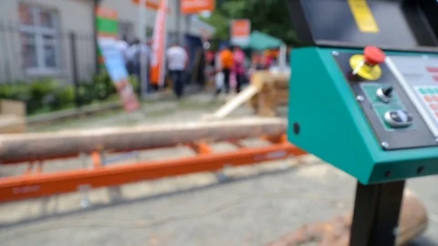 Close up view of control panel for sawmill machine. Modern sawmill euipment Stock Footage 72681433