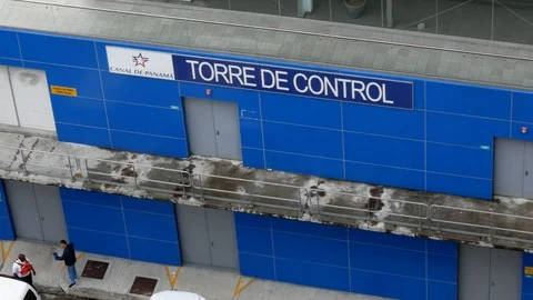 Close up view of the Control Tower located on Agua Clara locks Stock-Footage 121458586