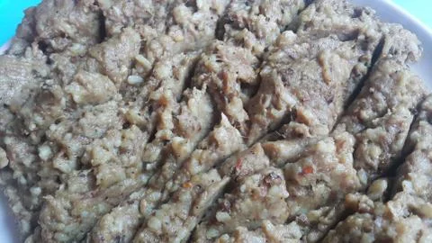 A close up view of Cooked white rice called Kichra Foto stock