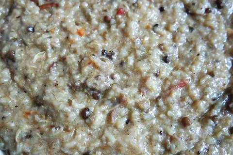 A close up view of Cooked white rice called Kichra Stock Photos