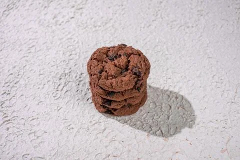 Close-Up View Of A Cookie Stack, Highlighting Chocolate Chunks And A Crispy.. Stock Photos