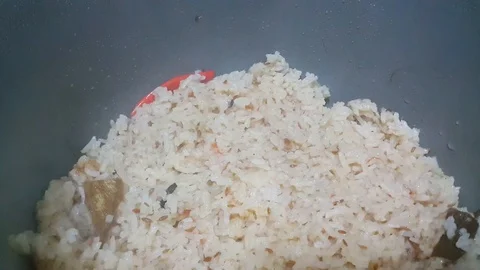 Close up view of cooking basmati Rice Pulao or pulav Stock Footage 99398476