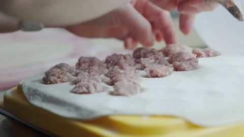 The close-up view of the cooking of the pelmeni. Stock Footage 167697972