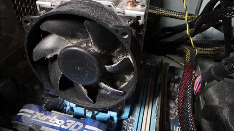 Close up view of cooler in computer system unit Stock Footage 156704336