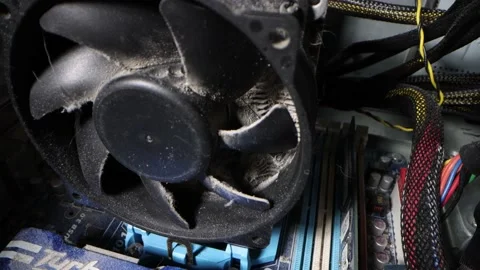 Close up view of cooler in computer system unit Stock Footage 156757356