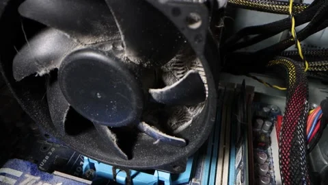 Close up view of cooler in computer system unit Stock Footage 157083151