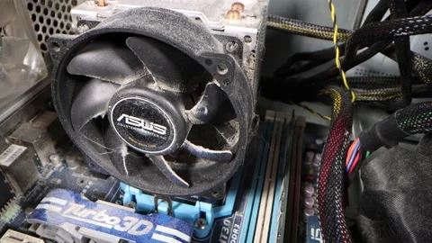 Close up view of cooler in computer system unit Stock Footage 166404679