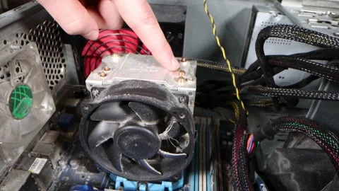 Close up view of cooler in computer system unit Stock Footage 166512758