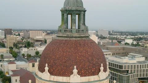 Close view of copula on Pasadena City Hall at dusk Stock Photos