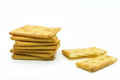 Close-up view of the crackers isolated on white background. Stock Photos
