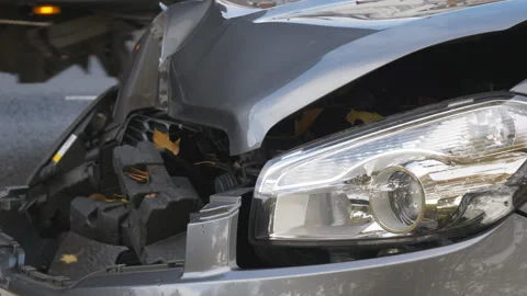 A close up view of a crashed car front. Stock Footage 119359163