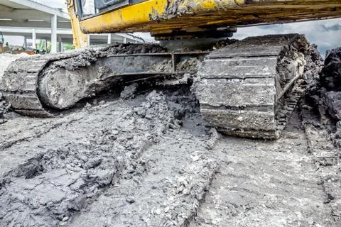 Close up view of crawler muddy tracks Stock Photos