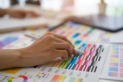 Close up view of creative people working on new project. Stock Photos
