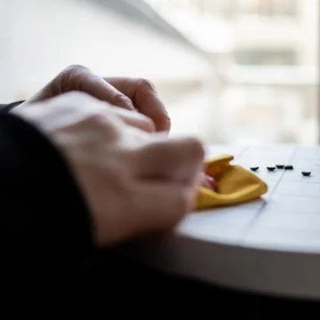 Close-up view on the creative process of sewing doll, details of doll cloth 스톡 사진