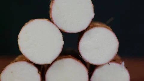 A close-up view of the cross-section of a yam. Stock Footage 341835787
